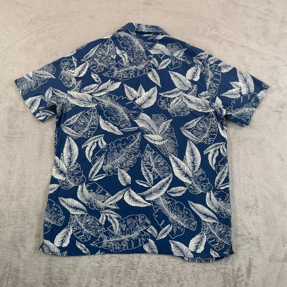 Banana Republic‎ Hawaiian Camp Shirt Men Medium Blue Floral Loop Collar Aloha